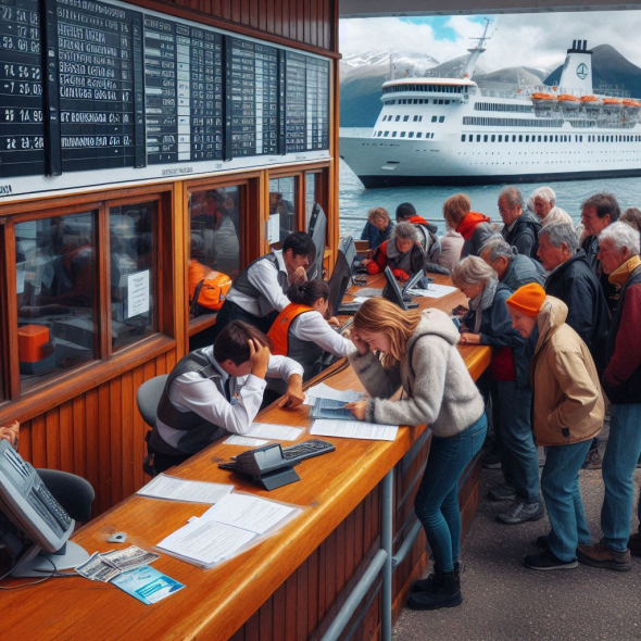 AI image of someone trying to book an Antarctica cruise from the port of Ushuaia, which is not possible.